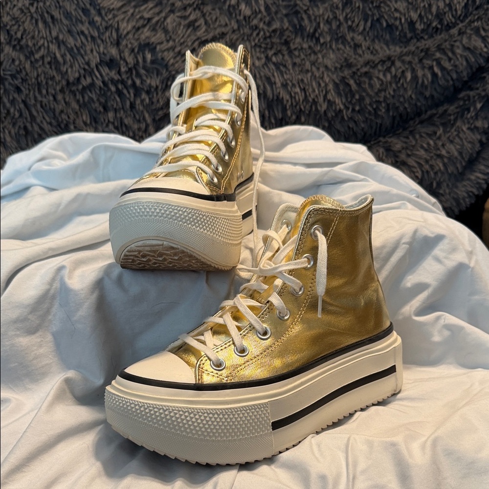 Gold High-Top Double Stack Converse Platform Snea… - image 1